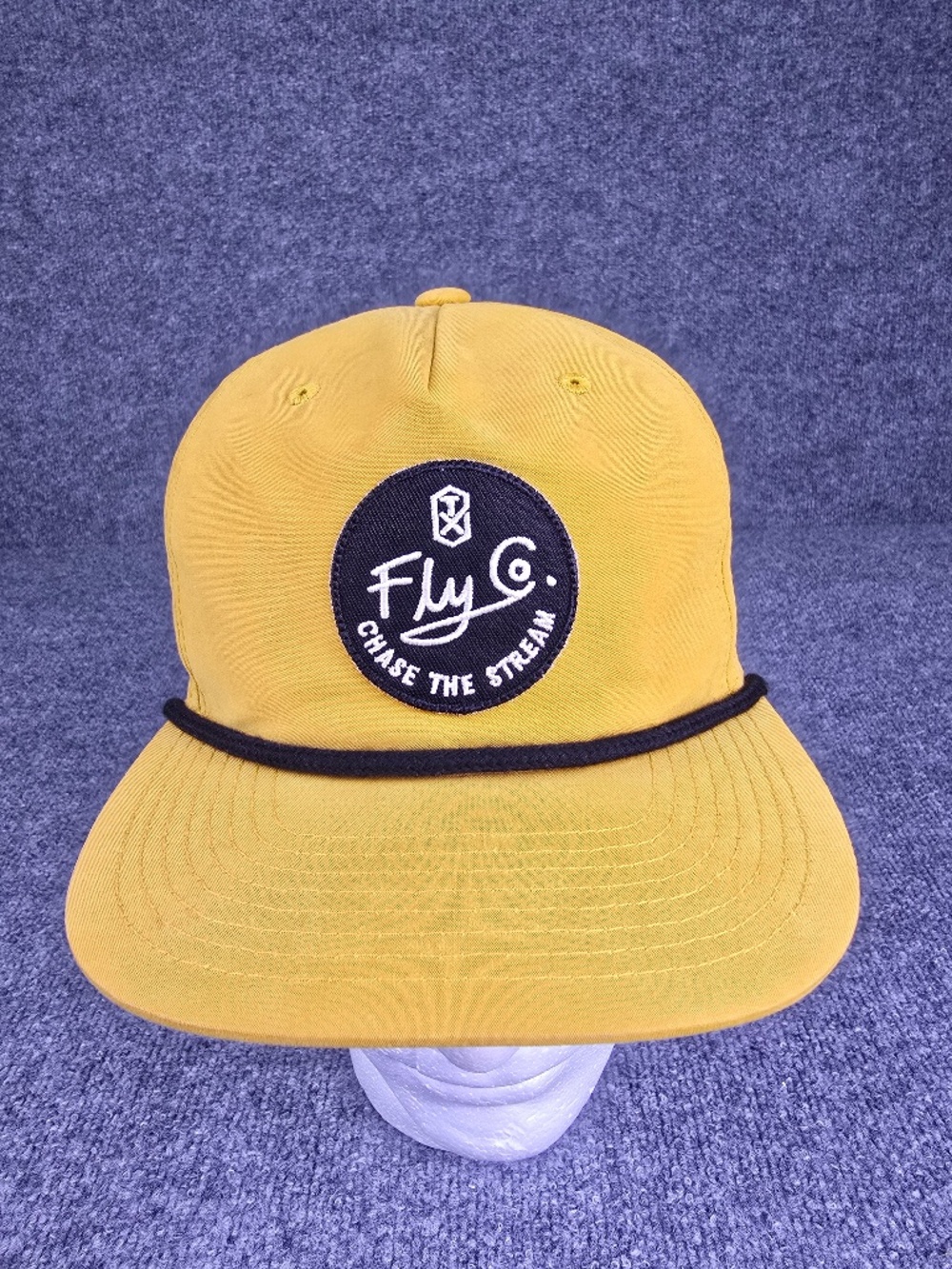 Fly Co. “Chase The Stream” Mustard Snapback Trucker Rope Hat NWOT
